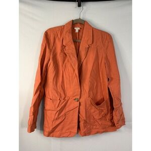 A‎ New Day Linen Blend Blazer Women Small Orange Single Button Pockets